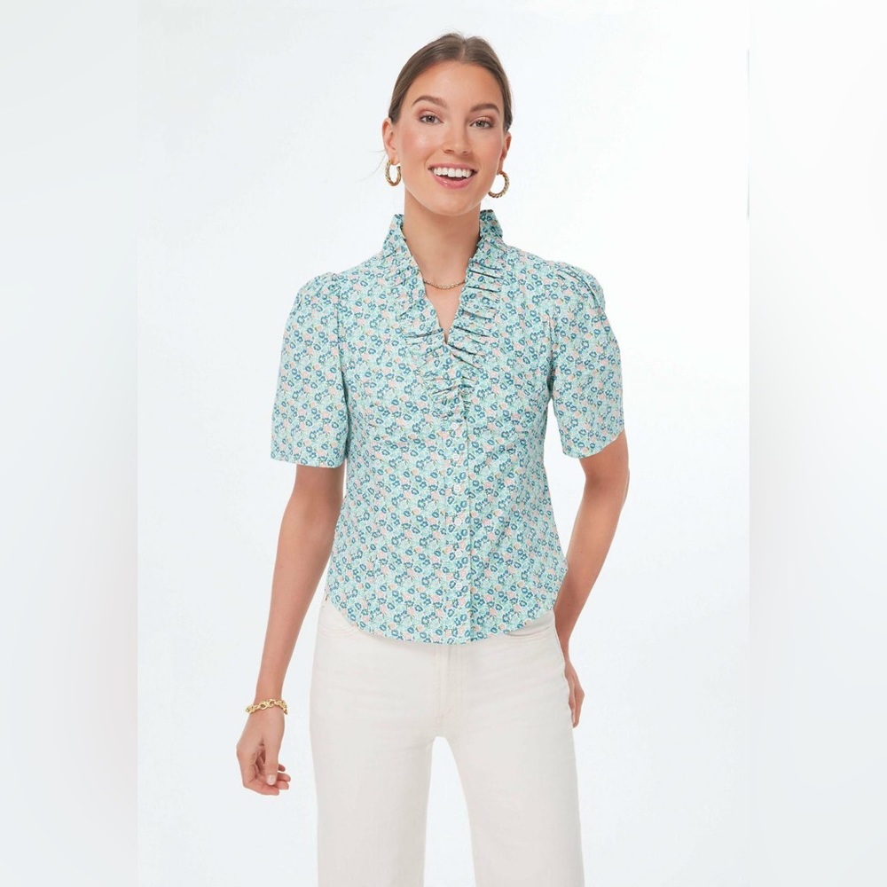 Tuckernuck Hyacinth House V-Neck Short Sleeve Floral Print Blouse XS ($153)